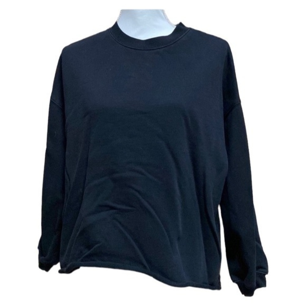 Buddy Love Brooke Sweatshirt Womens S Black Solid Raw Hem Oversized CG374H